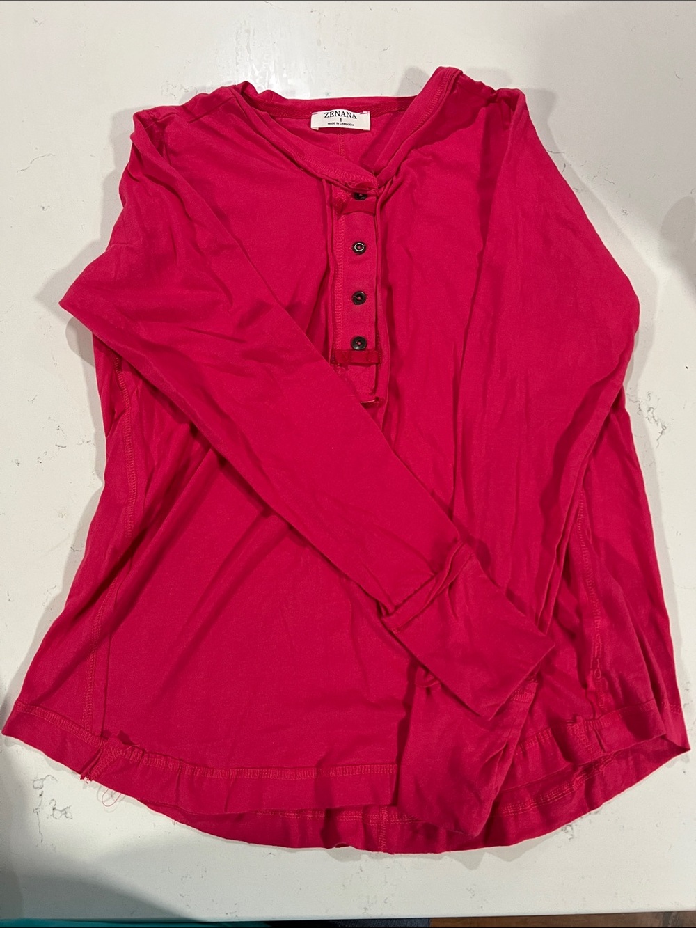 Zenana Outfitters Bright Fuchsia Long-Sleeve Henley Top